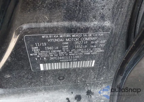 2020 Hyundai Accent Se from USA, damaged, VIN 3KPC24A61LE112867